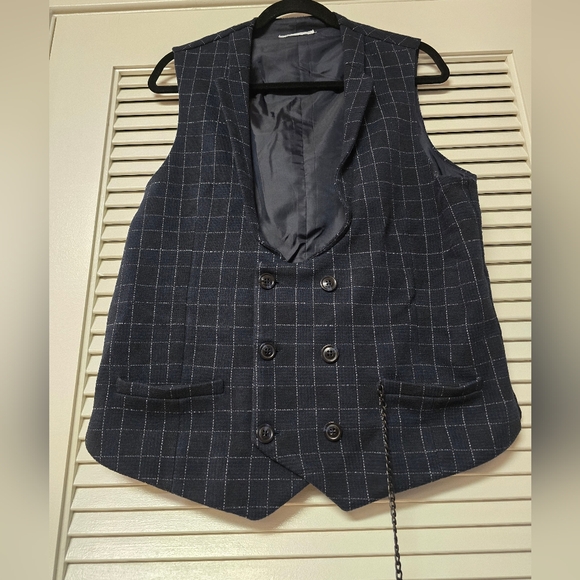 Zara - Men's Navy/Black/White Vest With Pocket Chain - Picture 1 of 6